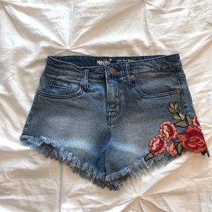 Floral Patch High Rise Cut-Off Denim Shorts